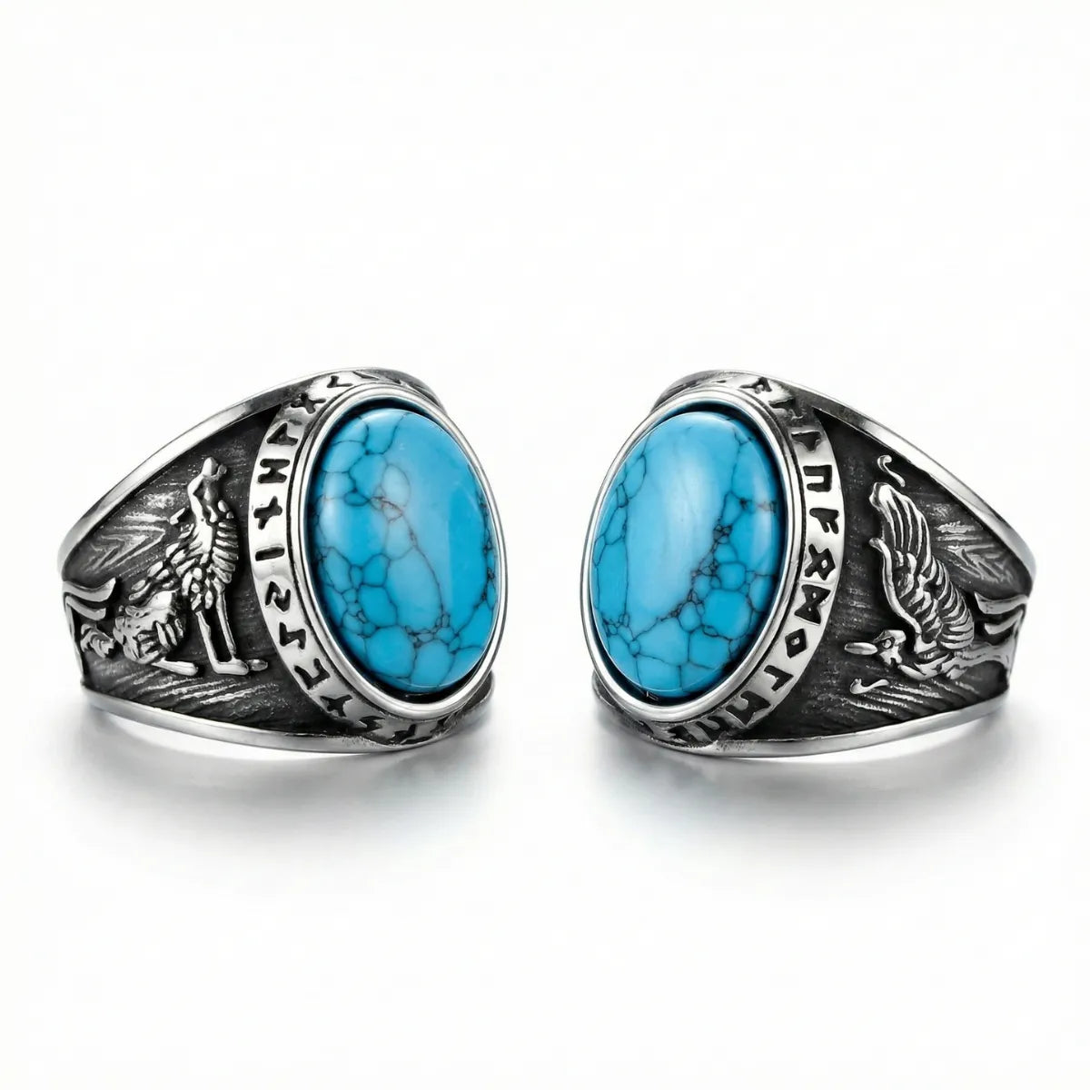 Turquoise Viking Rune Ring Multi Angle Details