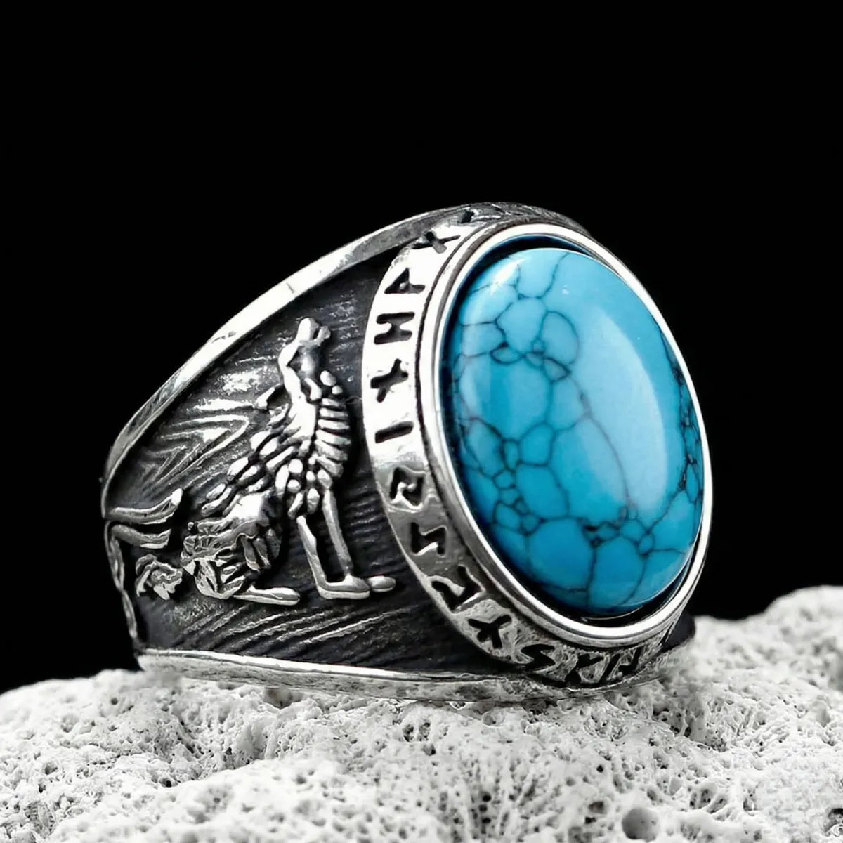 Turquoise Viking Rune Ring