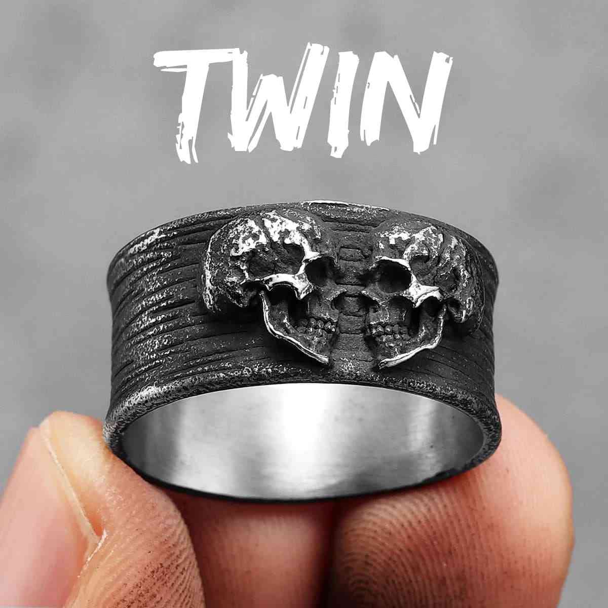 Twin Skull Ring Stainless Steel Xenos Jewelry