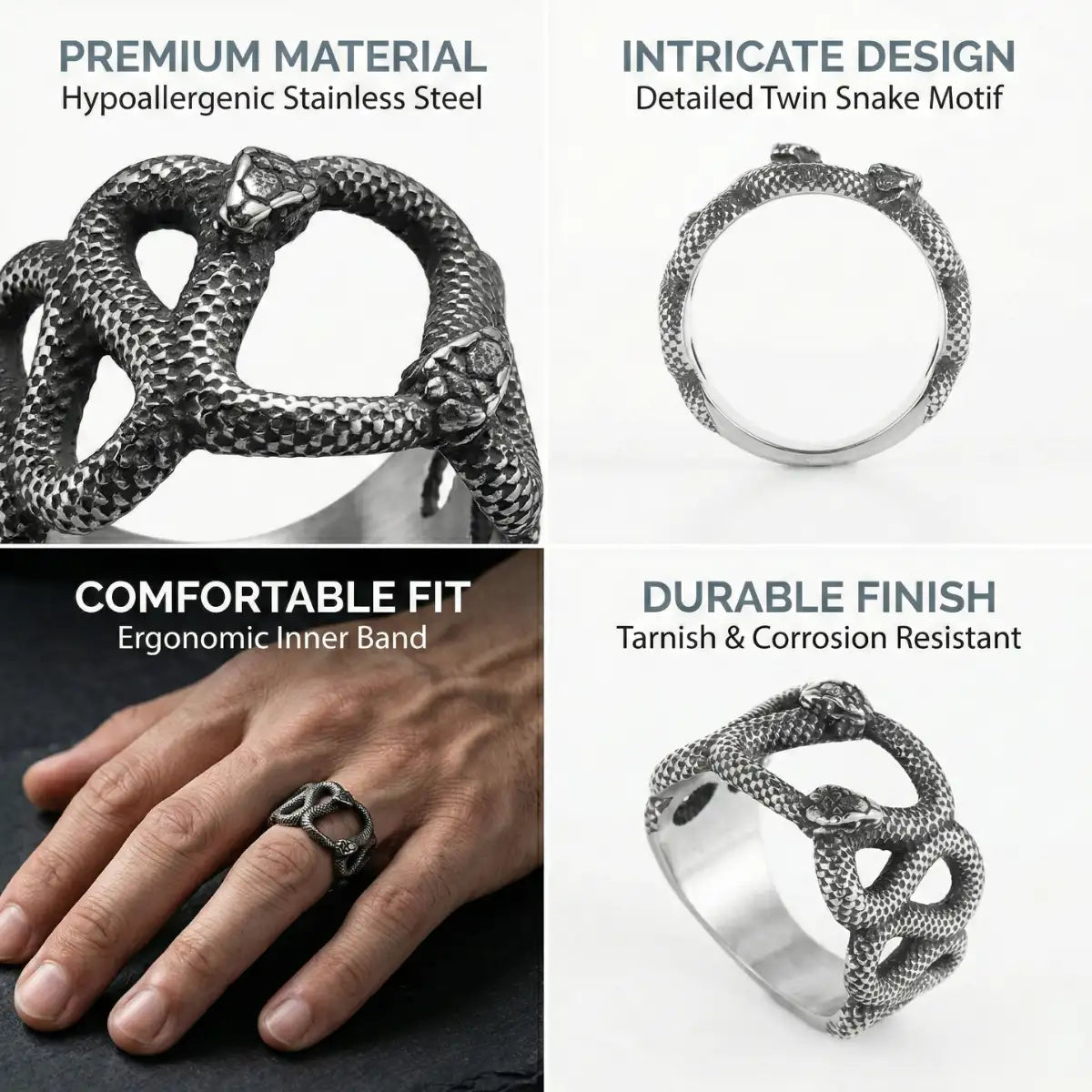 Twin Snake Ring Features