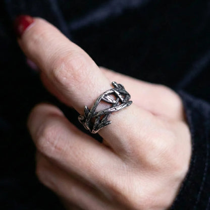 Twisted Branch Thorns Ring Worn by Female Model