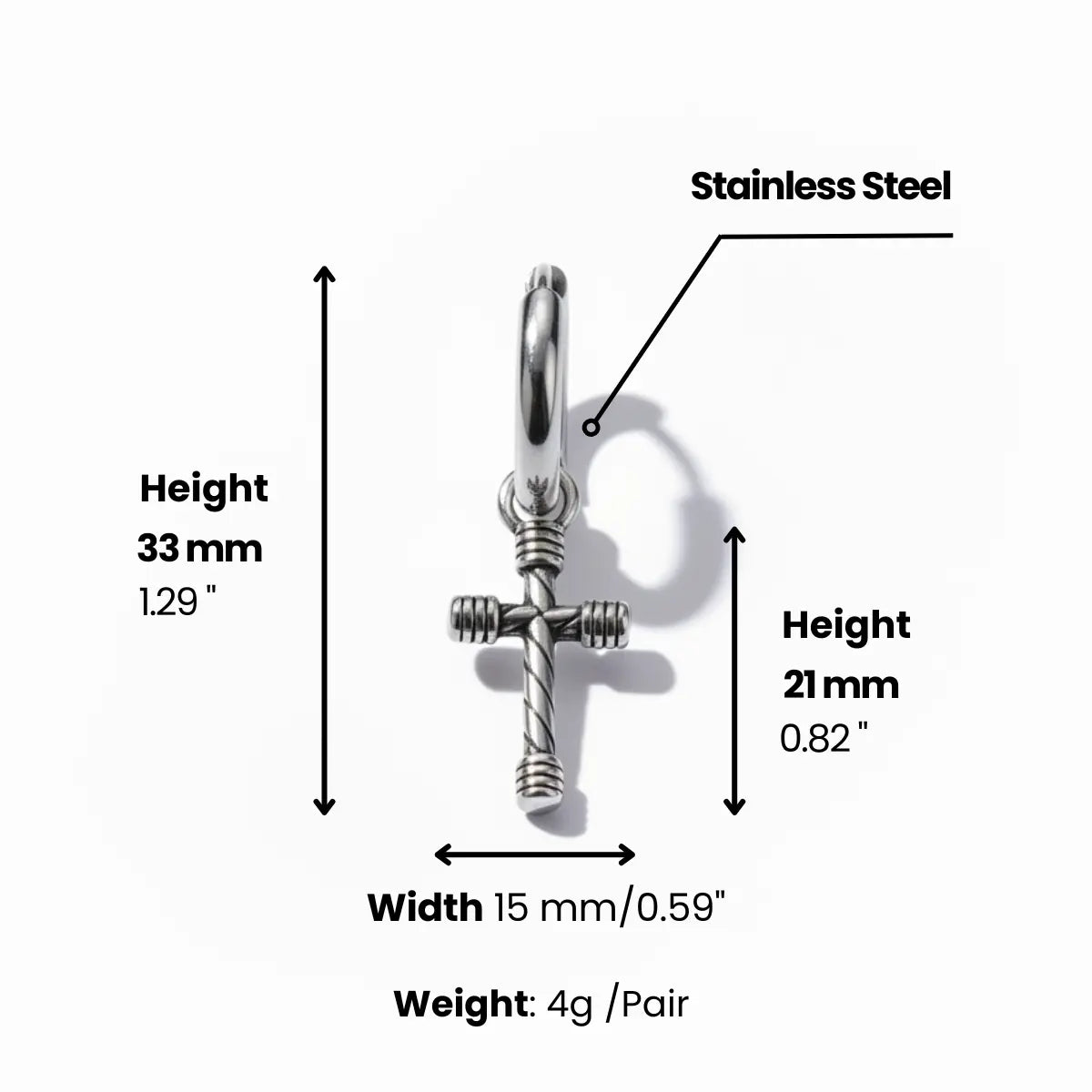 Twisted Cross Dangle Hoop Earrings Dimensions and Weight