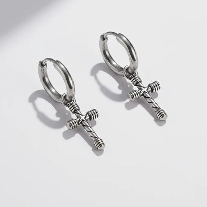 Twisted Cross Dangle Hoop Earrings Front