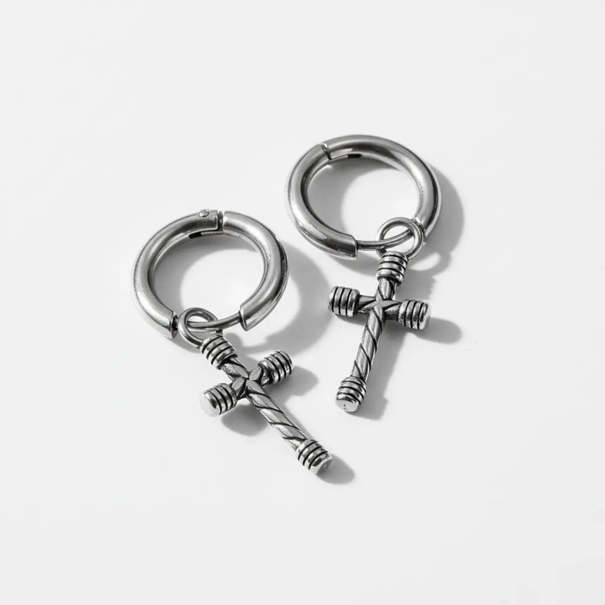 Twisted Cross Dangle Hoop Earrings Side