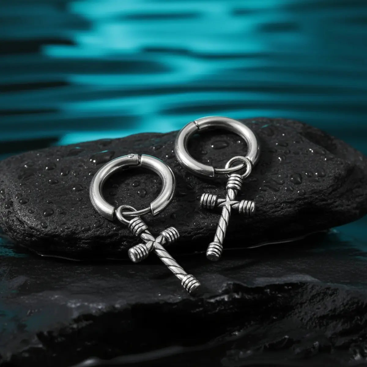 Twisted Cross Dangle Hoop Earrings