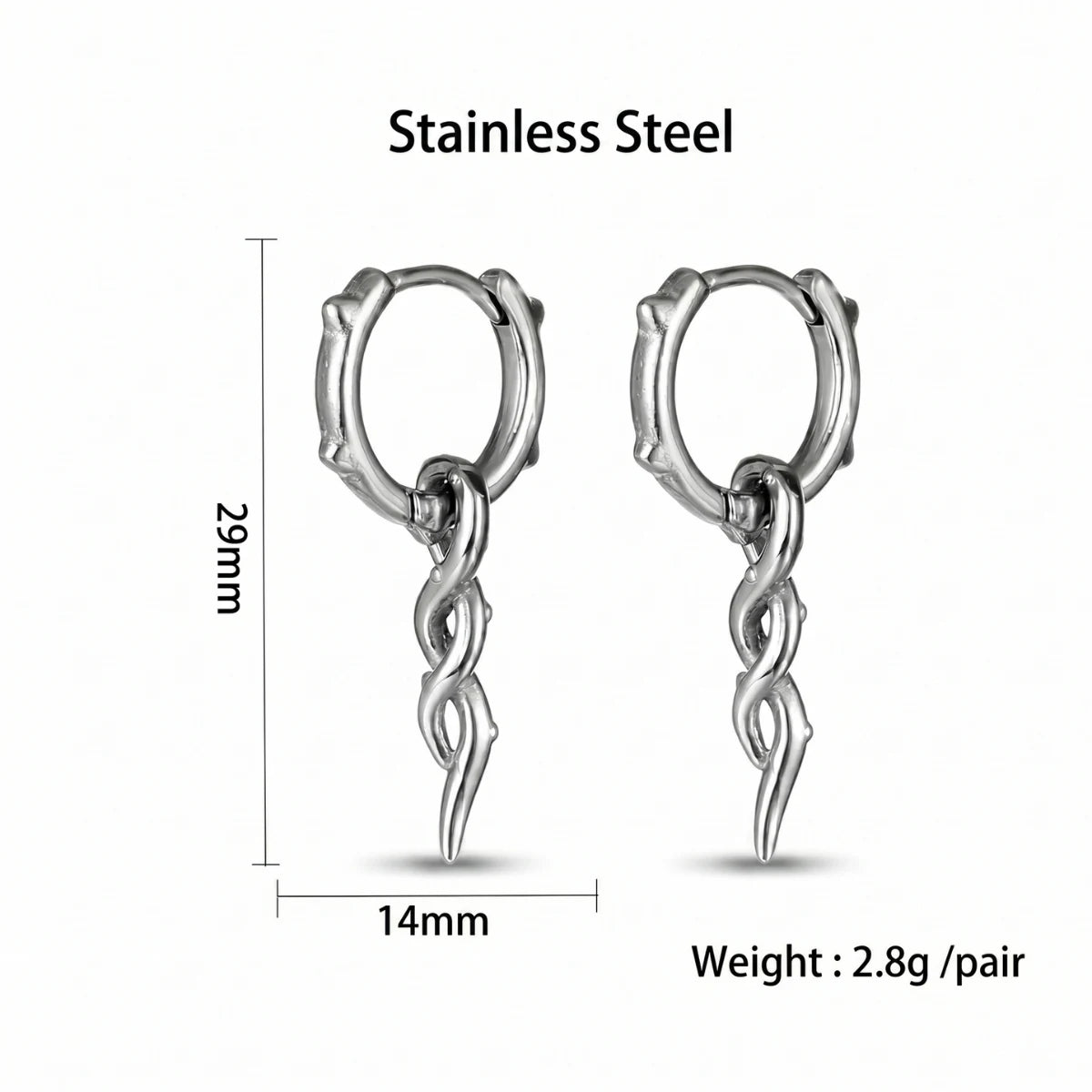 Twisted Spike Drop Earrings Dimensions and Weight