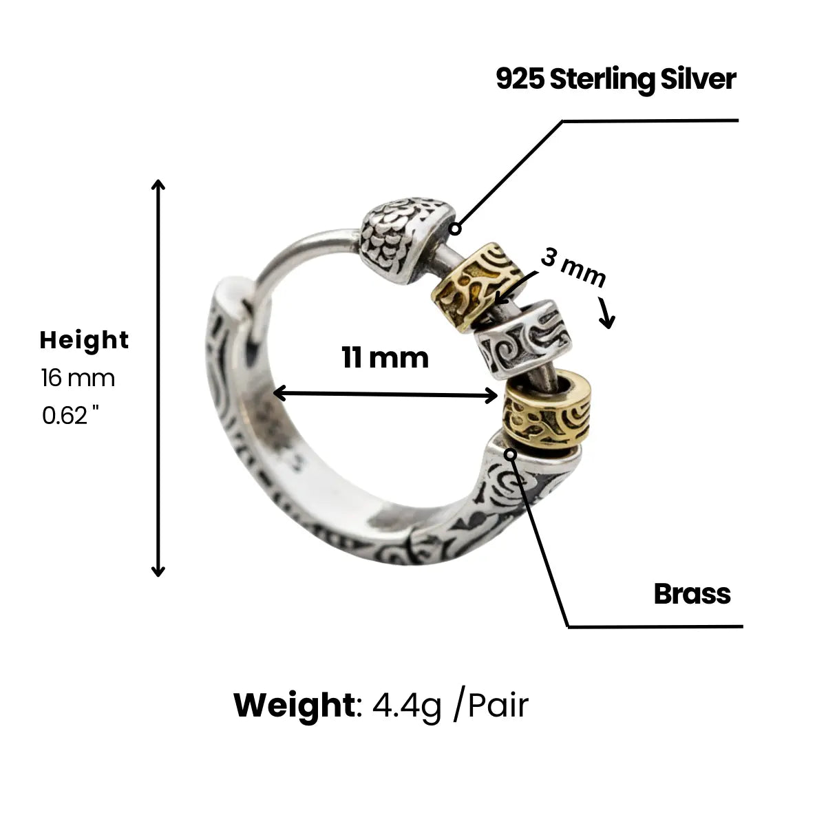 Two Tone Bead Hoop Earrings Dimensions and Weight