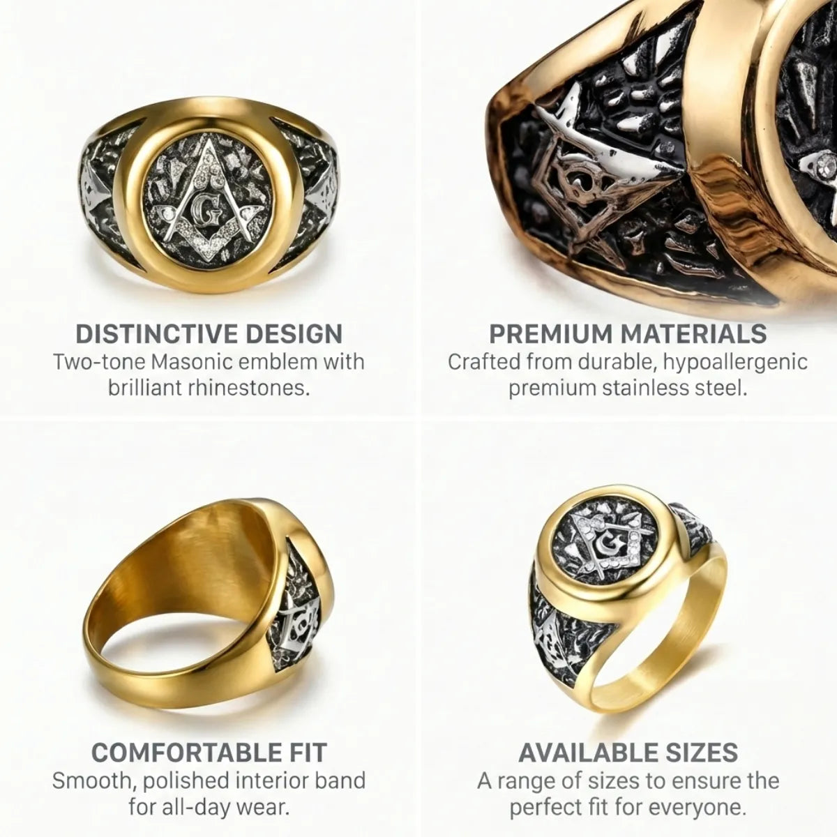 Two Tone Masonic Ring Features