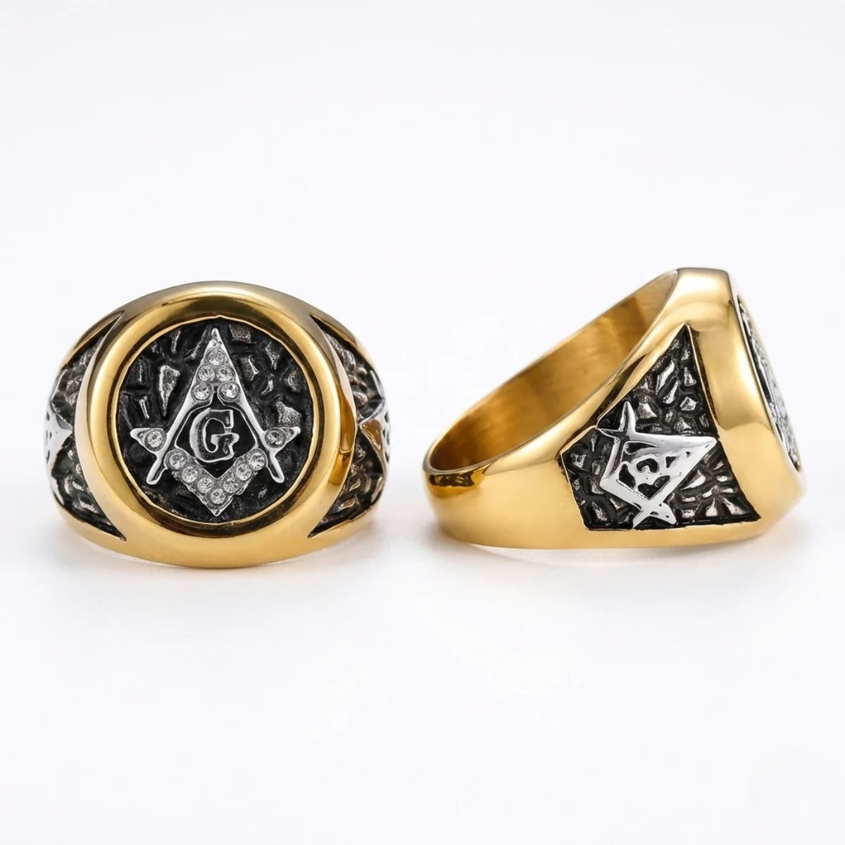 Two Tone Masonic Ring Multi Angle Details