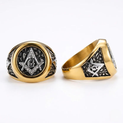 Two Tone Masonic Ring Multi Angle Details