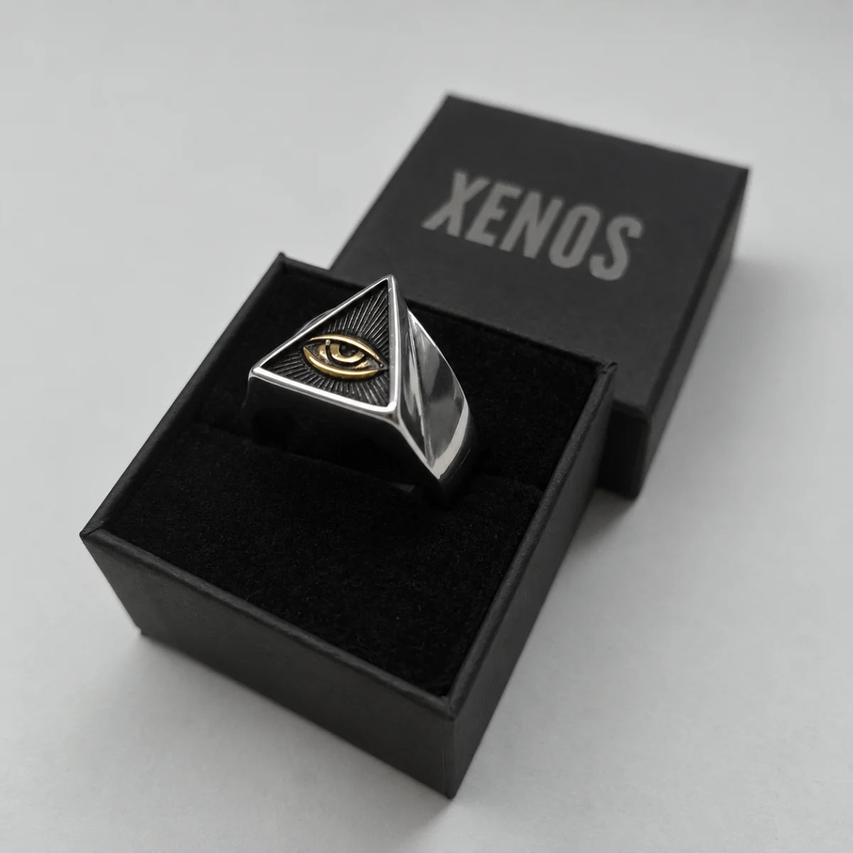 Two Tone Pyramid Eye Ring Silver Gold Packaging Box View