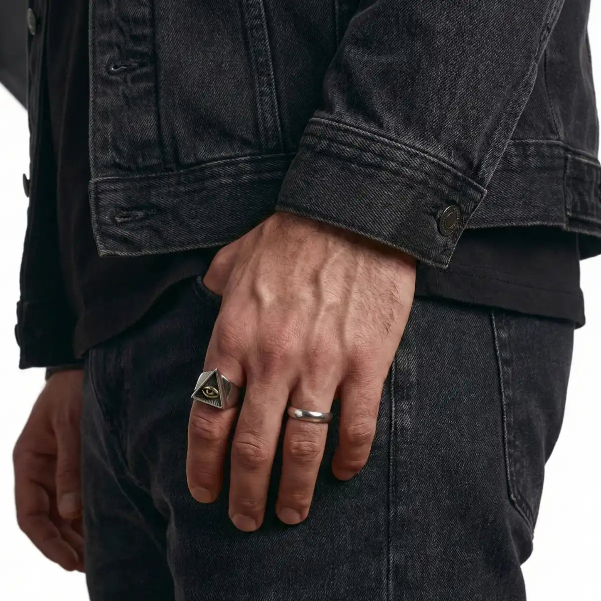 Two Tone Pyramid Eye Ring Worn by Male Model