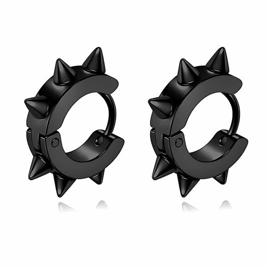 Unisex Hoop Spike Punk Earrings Black Xenos Jewelry