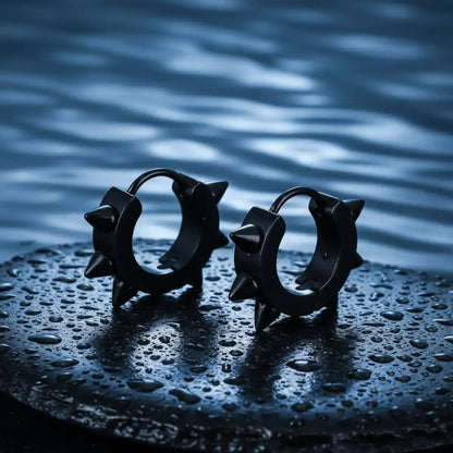 Unisex Hoop Spike Punk Earrings Black