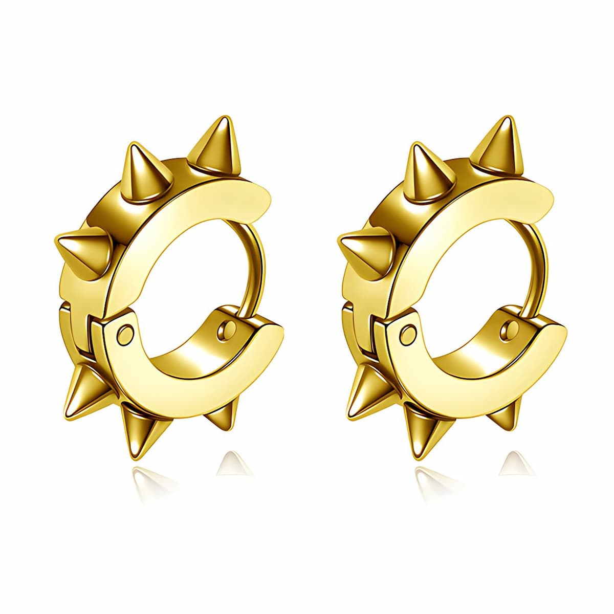Unisex Hoop Spike Punk Earrings Gold Xenos Jewelry