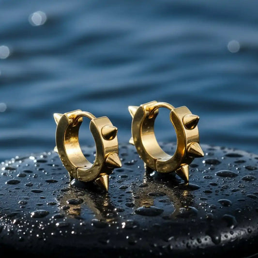 Unisex Hoop Spike Punk Earrings Gold