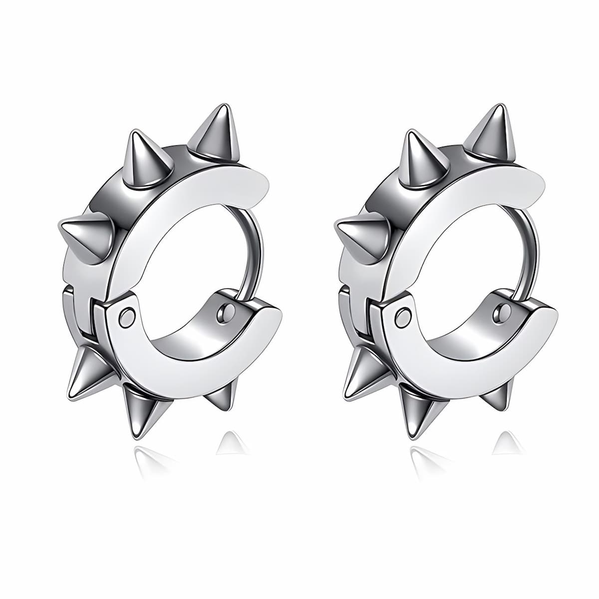 Unisex Hoop Spike Punk Earrings Silver Xenos Jewelry