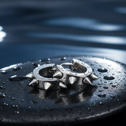 Unisex Hoop Spike Punk Earrings Silver