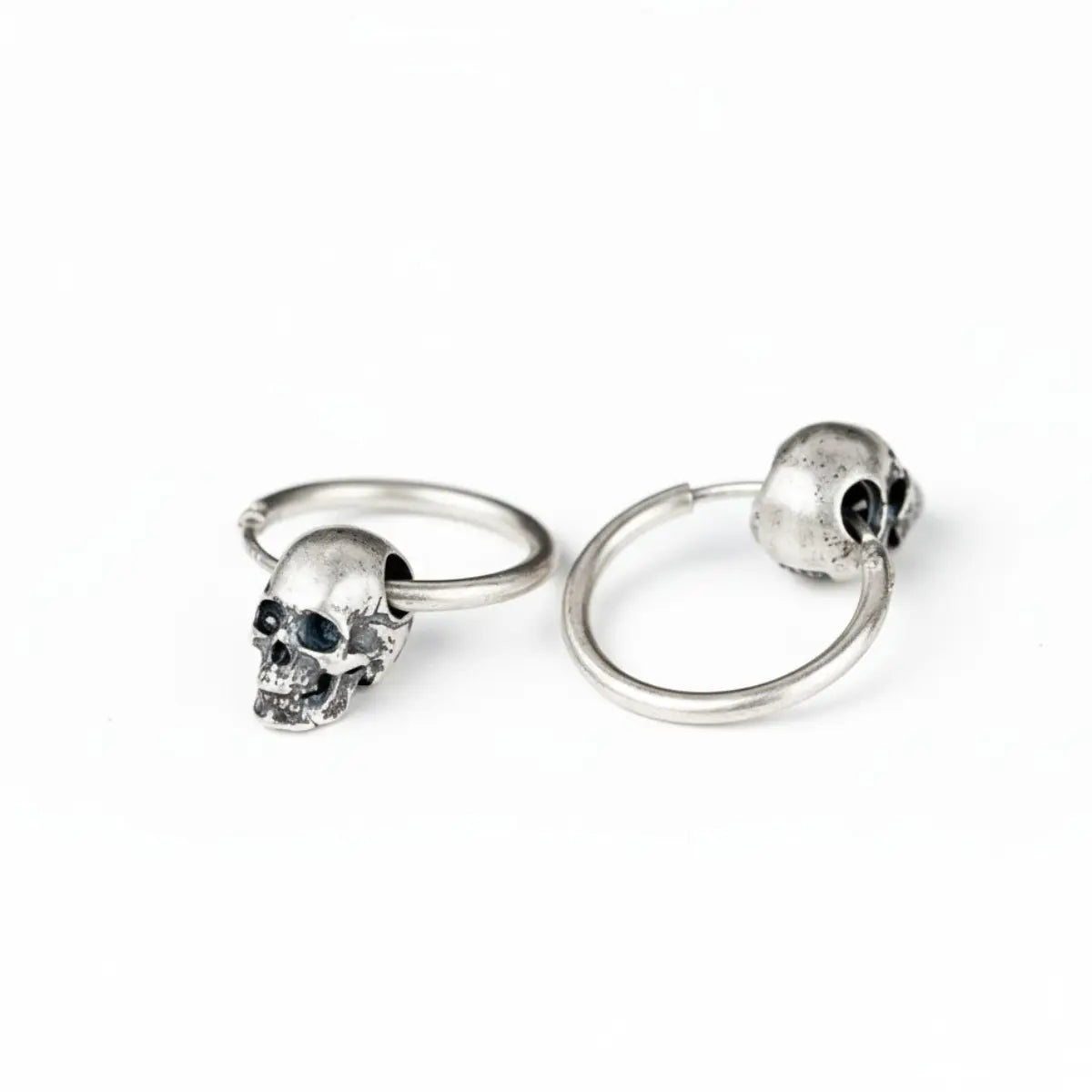 Unisex Skull Huggie Hoop Earrings Sterling Silver Back View