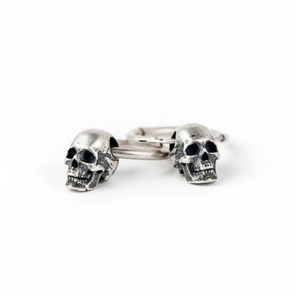 Unisex Skull Huggie Hoop Earrings Sterling Silver Front View
