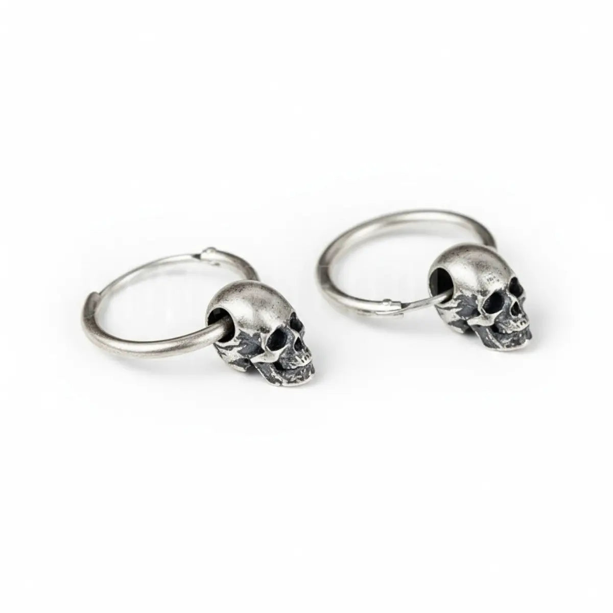 Unisex Skull Huggie Hoop Earrings Sterling Silver Side View