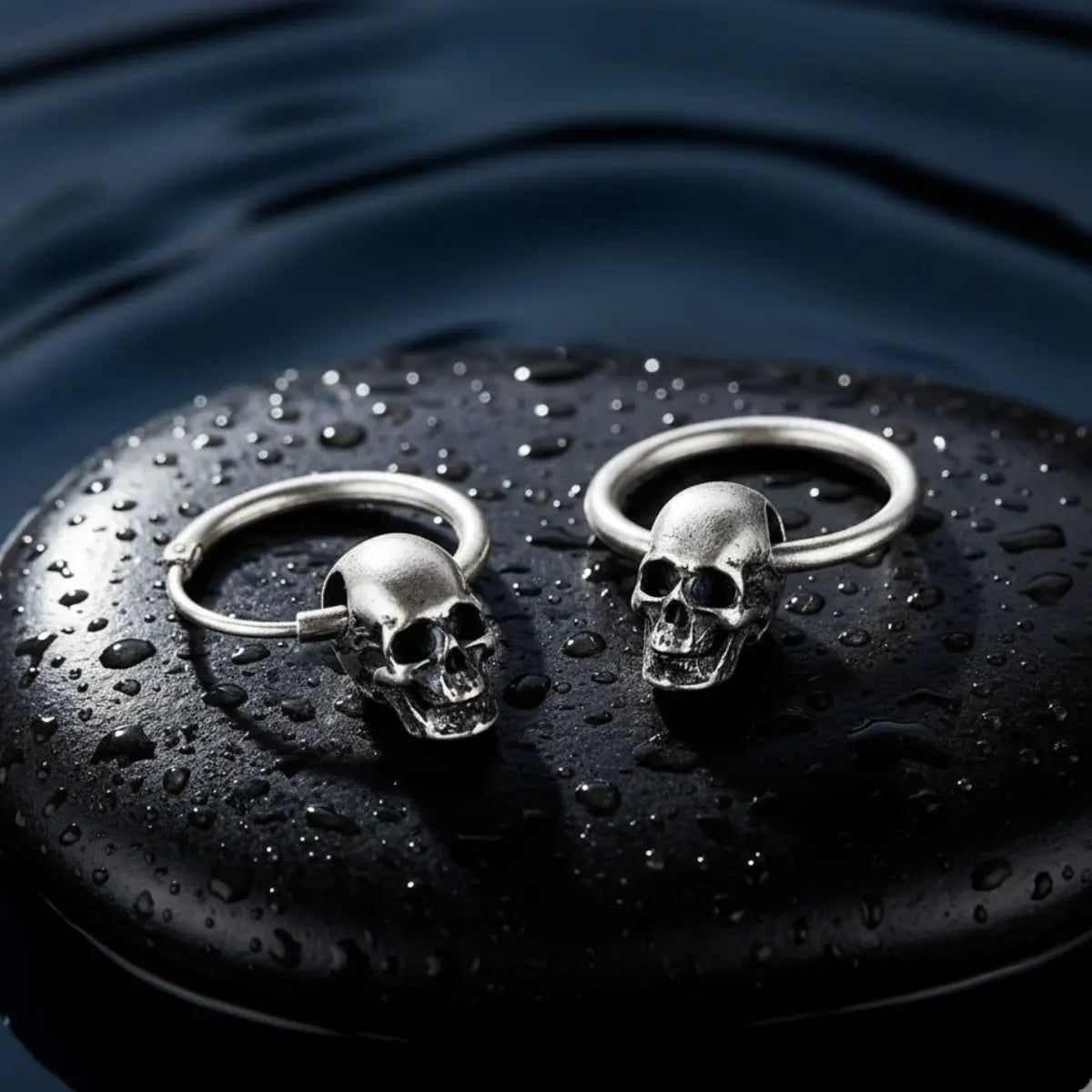 Unisex Skull Huggie Hoop Earrings Sterling Silver