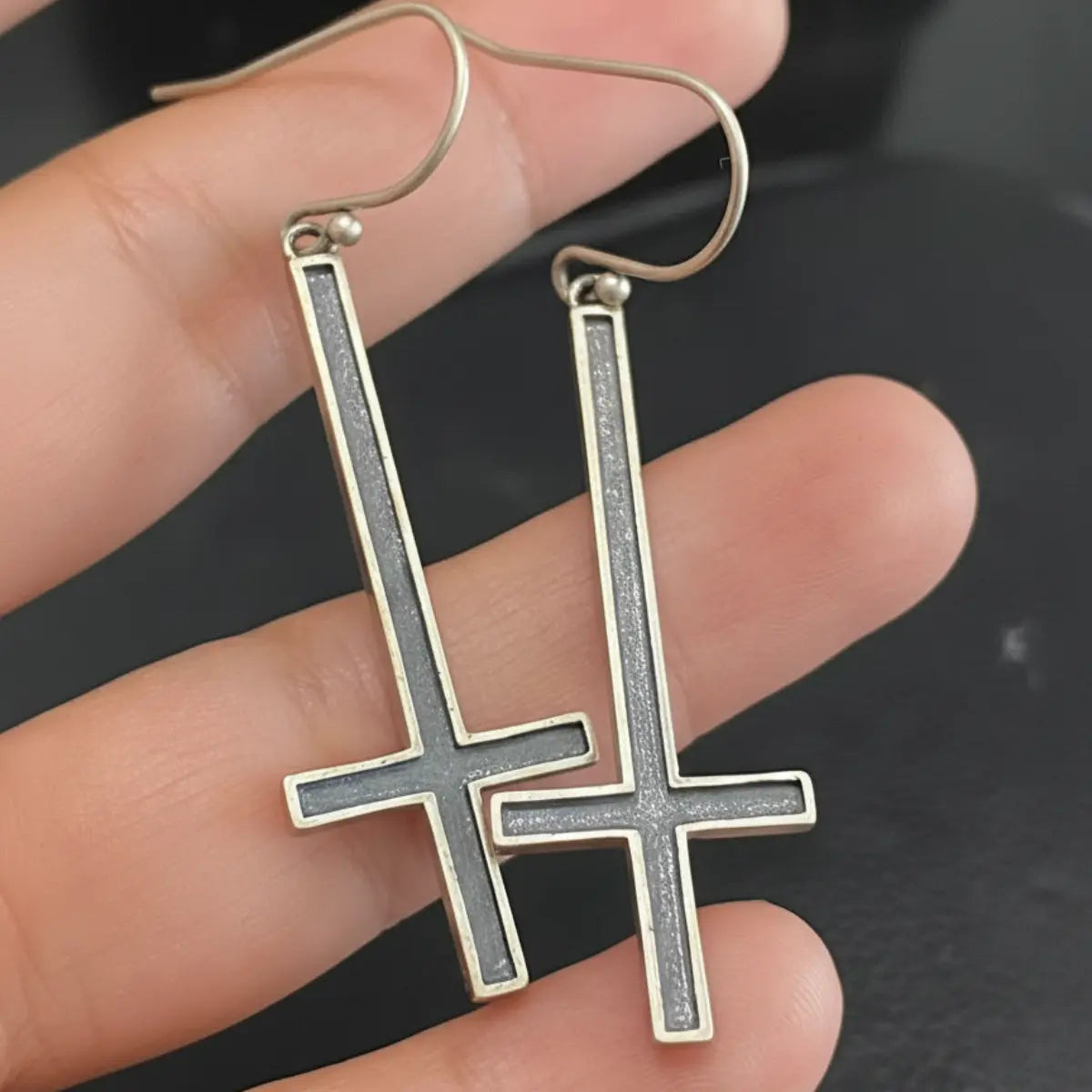 Upside Down Cross Earrings Details