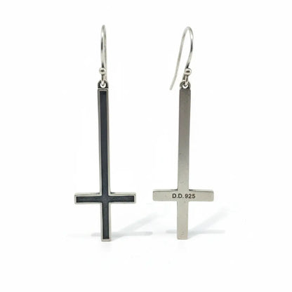 Upside Down Cross Earrings Front and Back