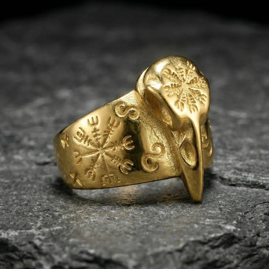 Vegvisir Raven Band Ring Gold