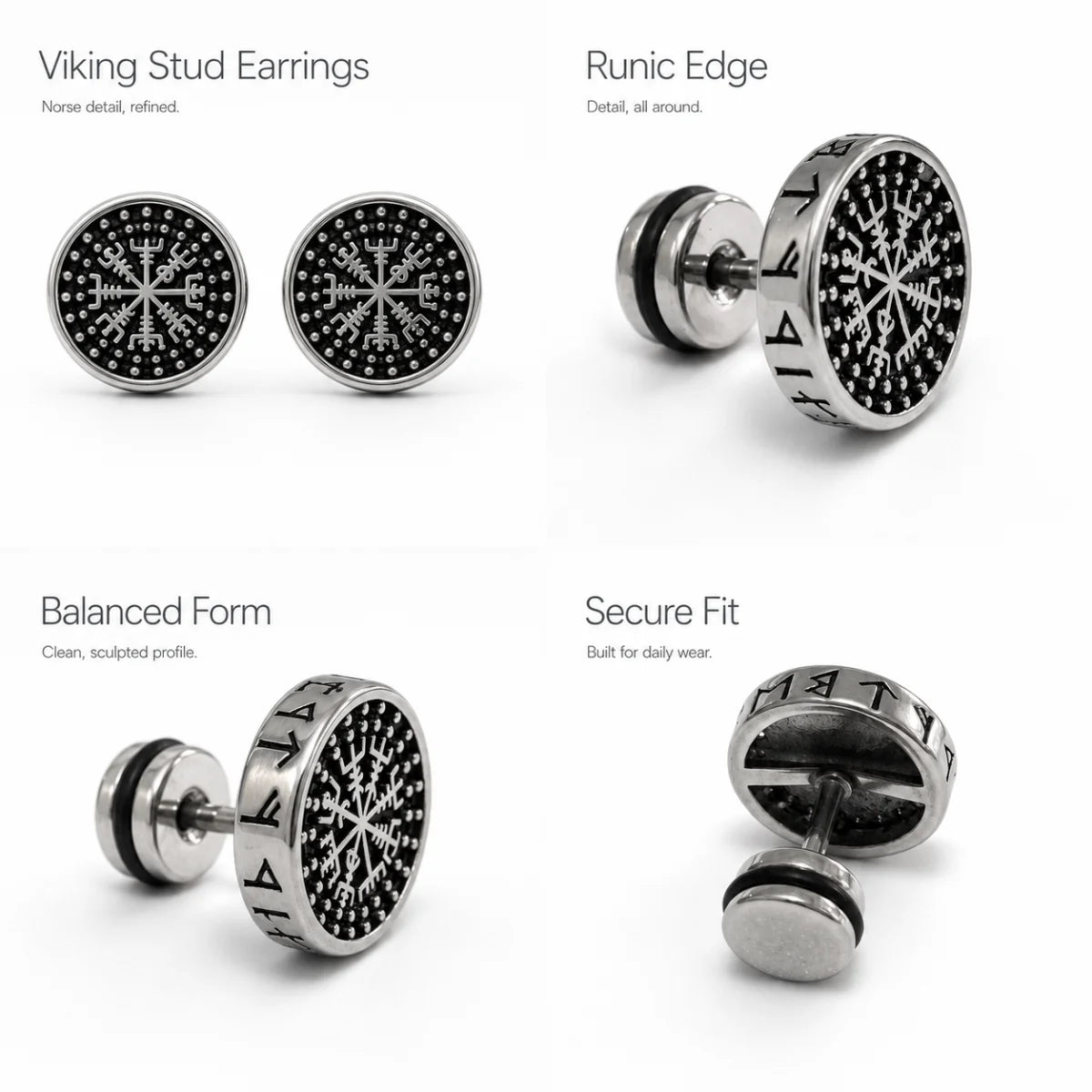 Vegvisir Studs Silver Details and Features Infographic