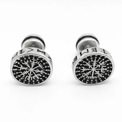 Vegvisir Studs Silver Pair Front View White Background