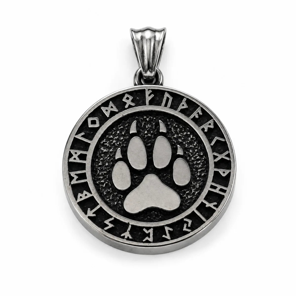 Viking Bear Paw Rune Pendant Necklace Silver Pendant Only Front View White Background