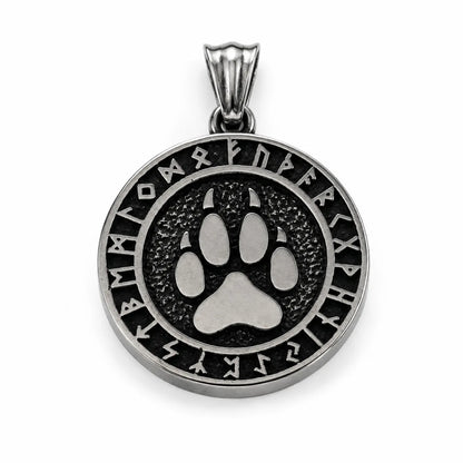 Viking Bear Paw Rune Pendant Necklace Silver Pendant Only Front View White Background
