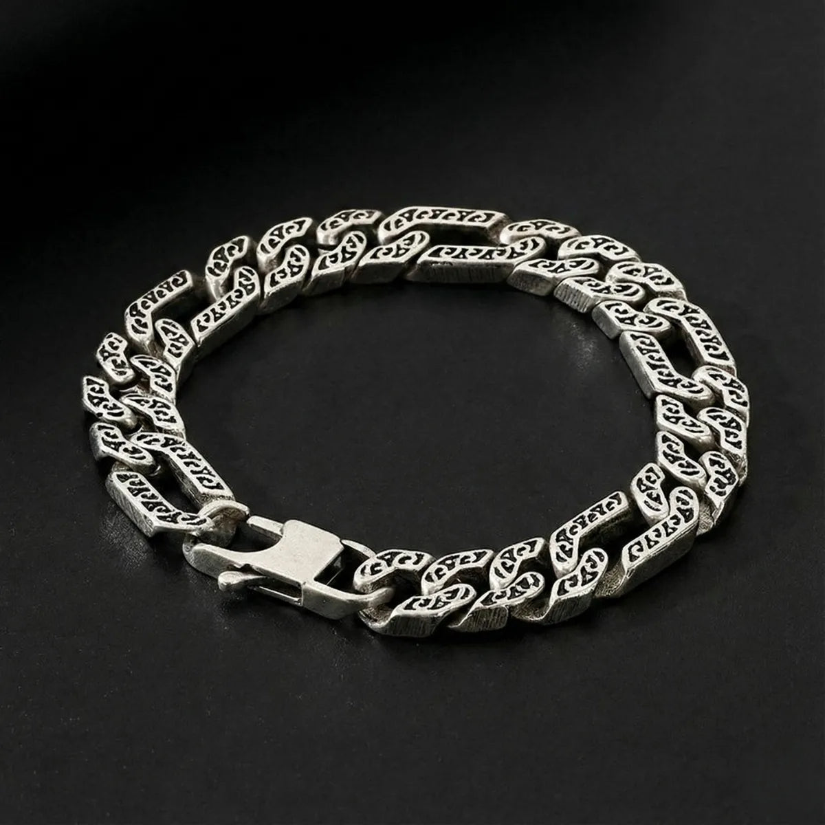 Viking Carved Figaro Bracelet Antique Silver