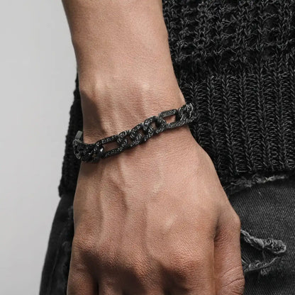 Viking Carved Figaro Bracelet Black Worn by Male Model