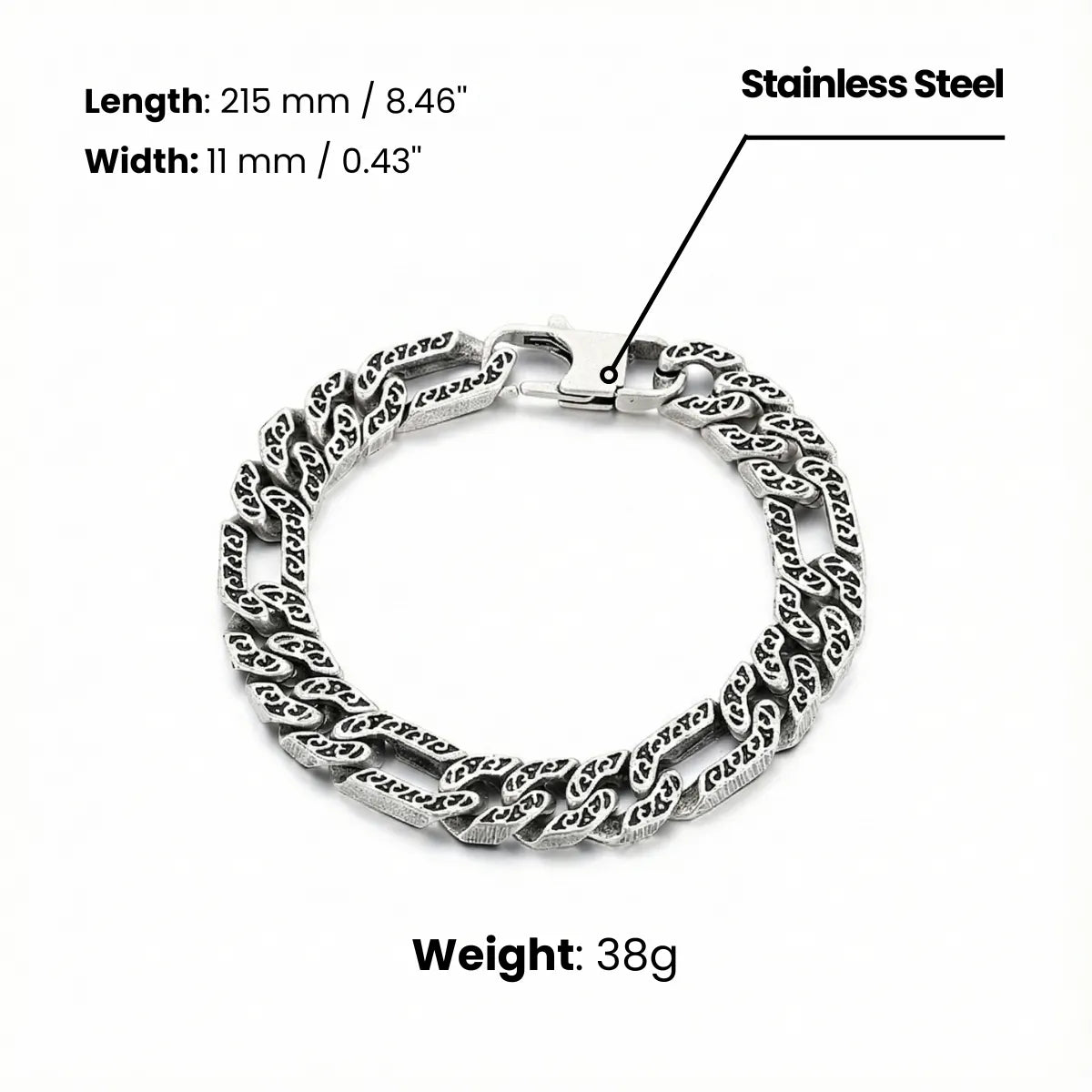 Viking Carved Figaro Bracelet Dimensions and Weight