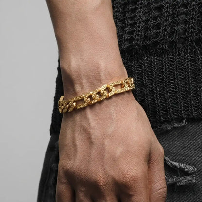 Viking Carved Figaro Bracelet Gold Worn by Male Model