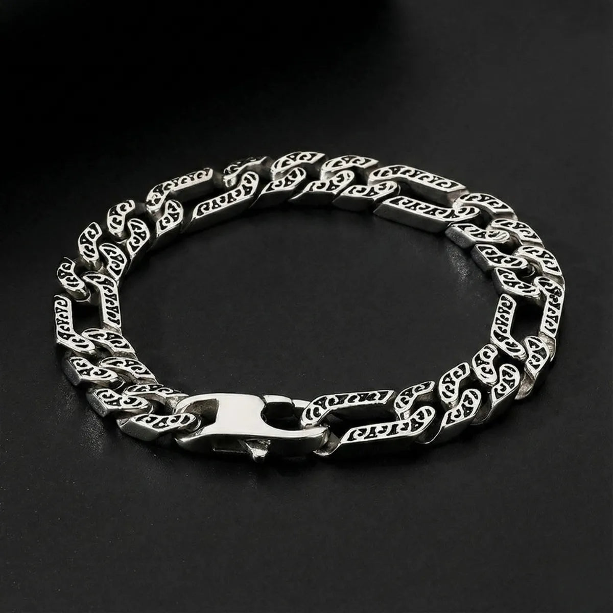 Viking Carved Figaro Bracelet Silver