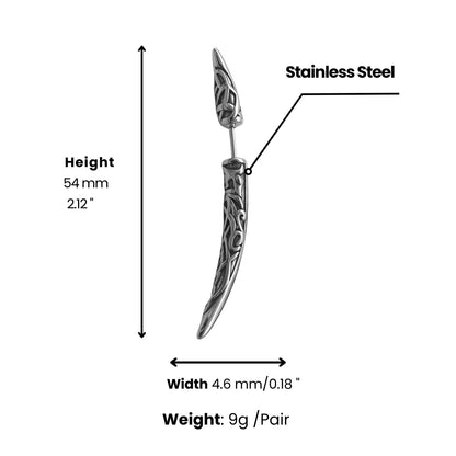 Viking Fang Spike Stud Earrings Dimensions and Weight