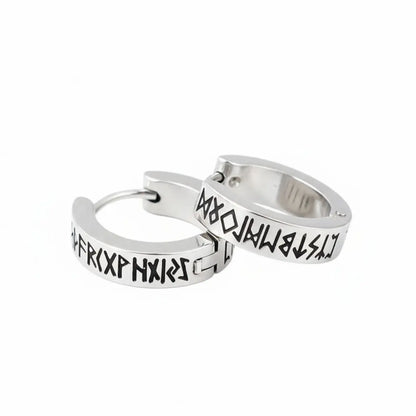 Viking Hoop Earrings Silver Side Details