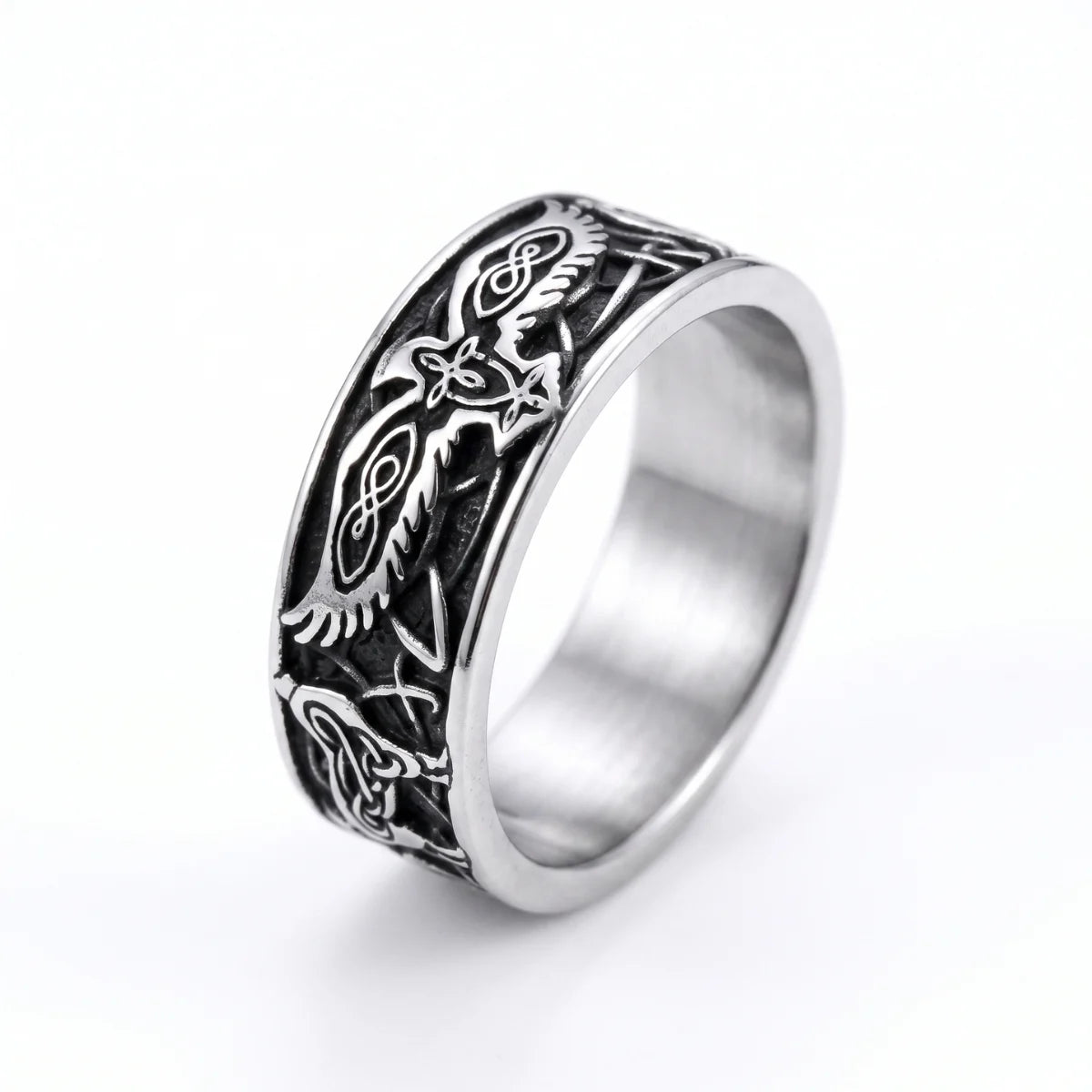 Viking Raven Band Ring Silver