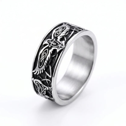 Viking Raven Band Ring Silver