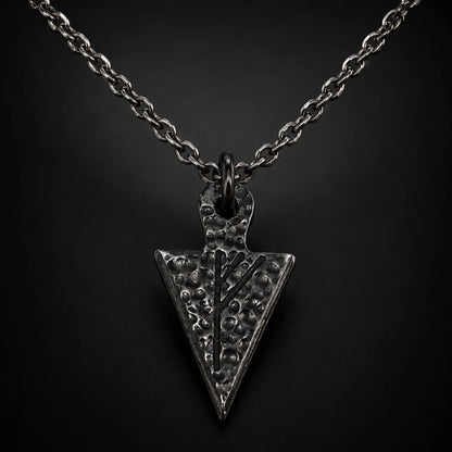 Viking Rune Arrowhead Necklace Silver Close Up Black Background