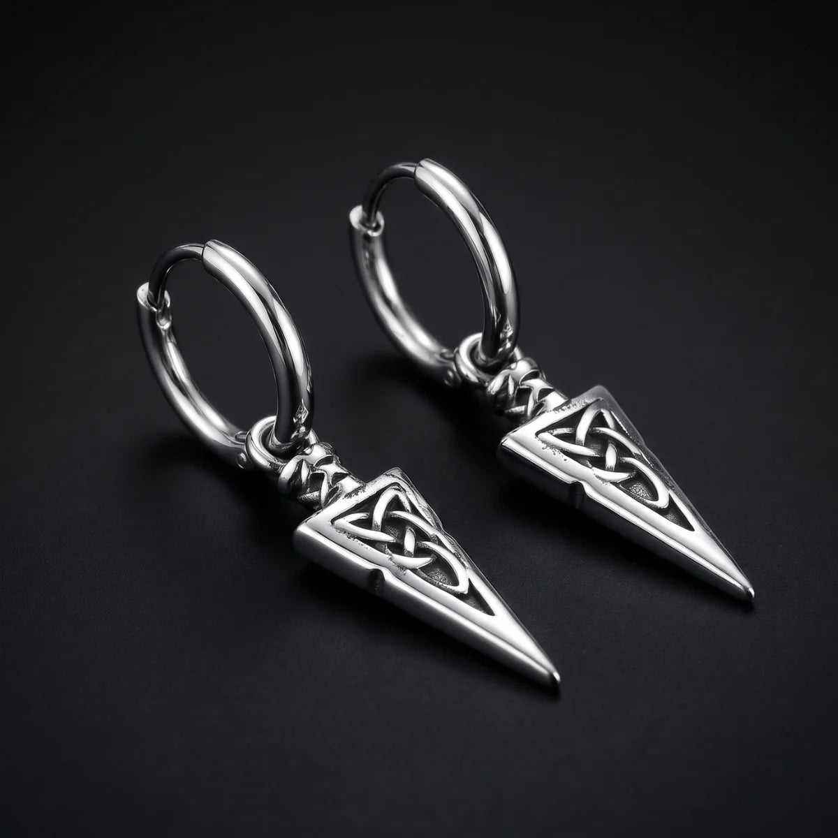 Viking Spear Earrings Silver Close Up