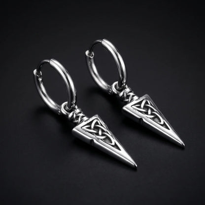 Viking Spear Earrings Silver Close Up