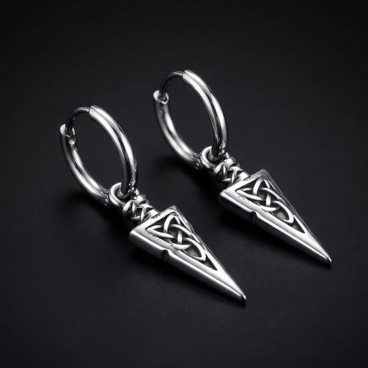Viking Spear Earrings Silver Close Up