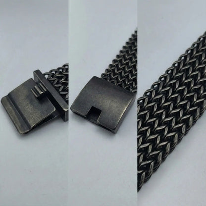 Vintage Black Chunky Woven Mesh Bracelet 30mm Details