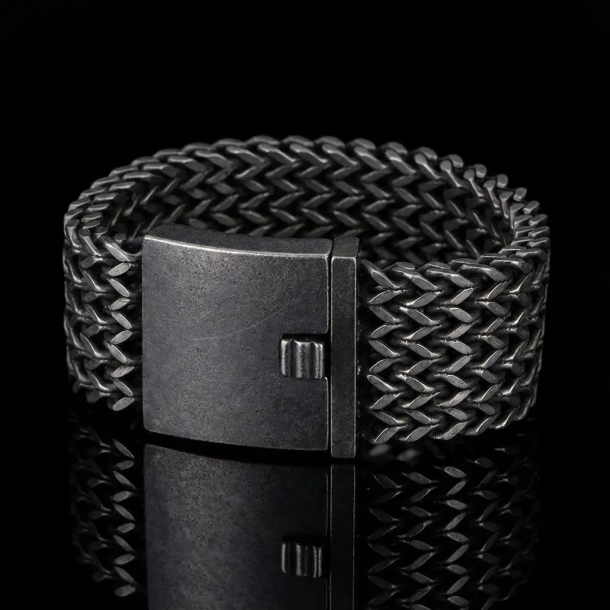 Vintage Black Chunky Woven Mesh Bracelet 30mm