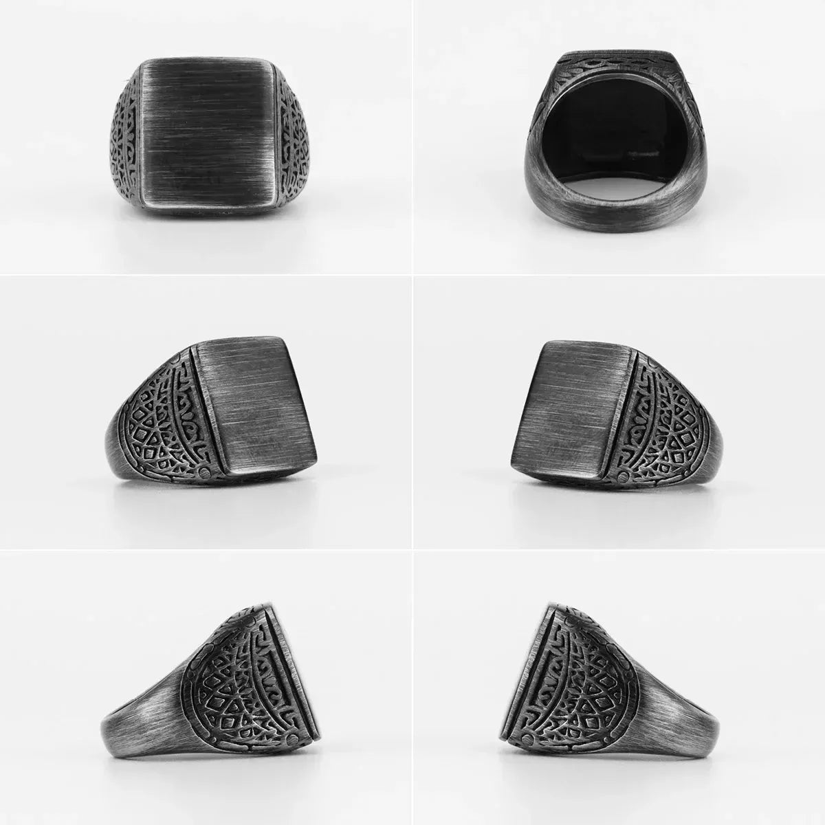 Vintage Brushed Square Ring Multi Angle Details