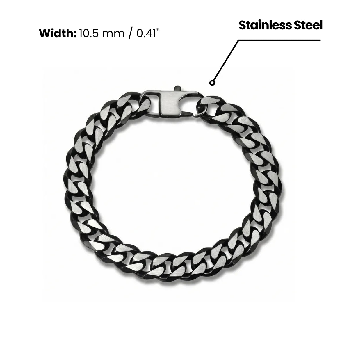 Vintage Brushed Steel Flat Curb Chain Bracelet Dimensions